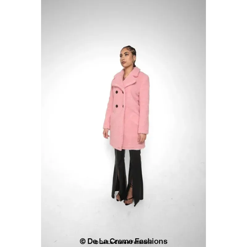 Janine Double Breasted Borg Teddy Coat
