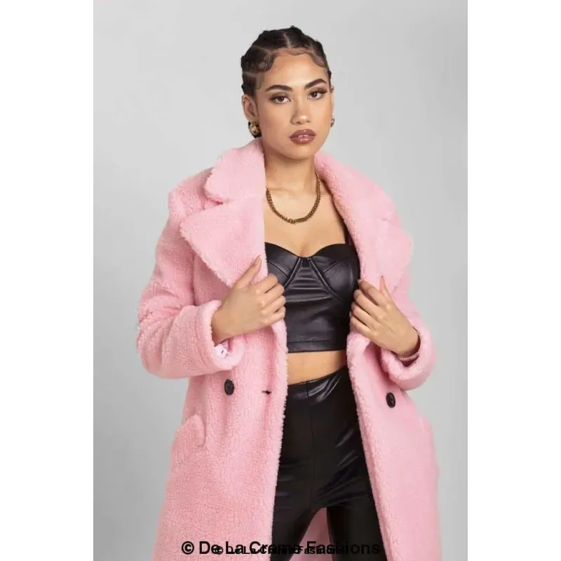 Janine Double Breasted Borg Teddy Coat