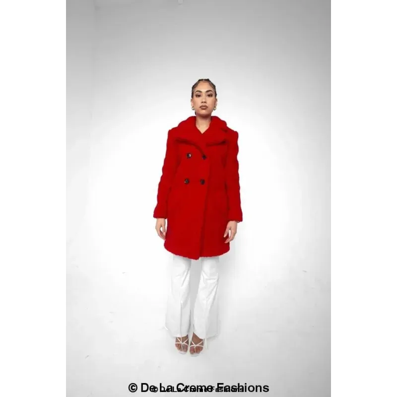 Janine Double Breasted Borg Teddy Coat