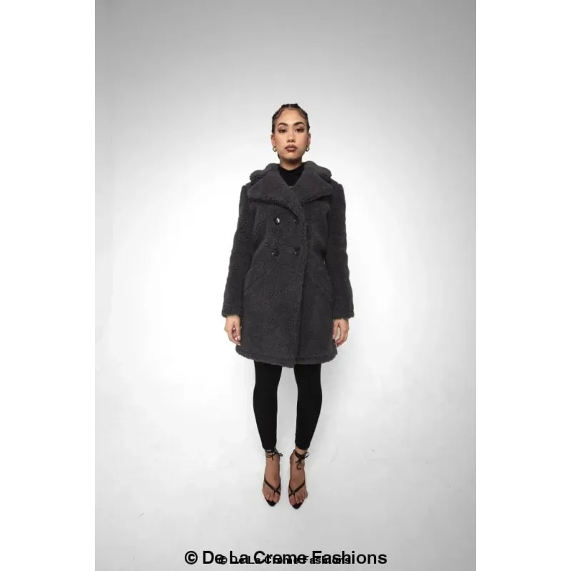 Janine Double Breasted Borg Teddy Coat