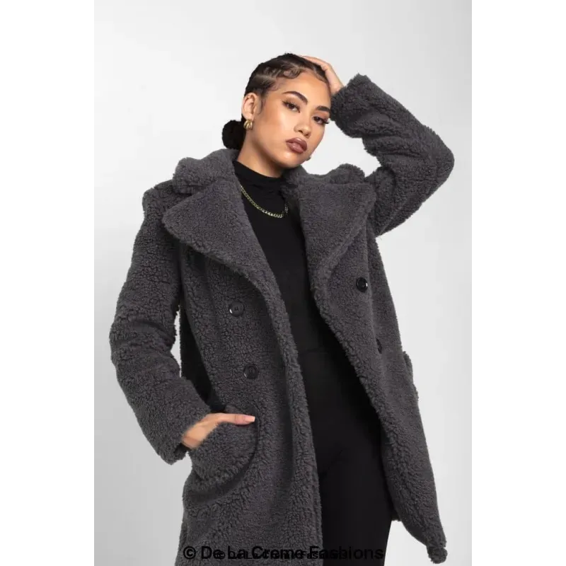 Janine Double Breasted Borg Teddy Coat