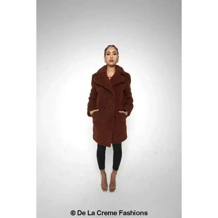 Janine Double Breasted Borg Teddy Coat