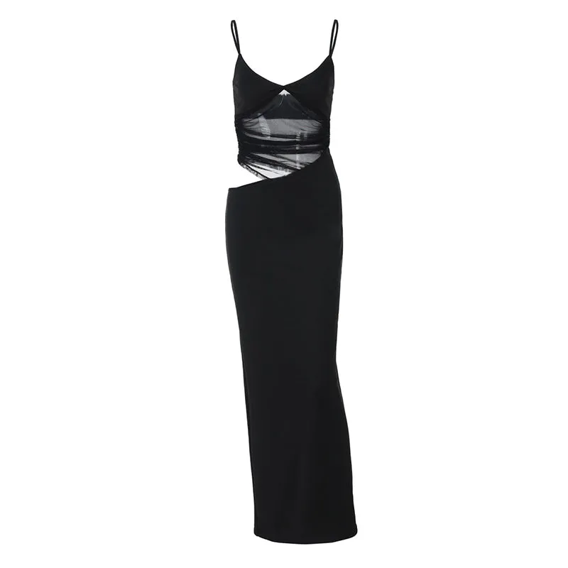 Jean Sheer Mesh Backless Sexy Maxi Dress