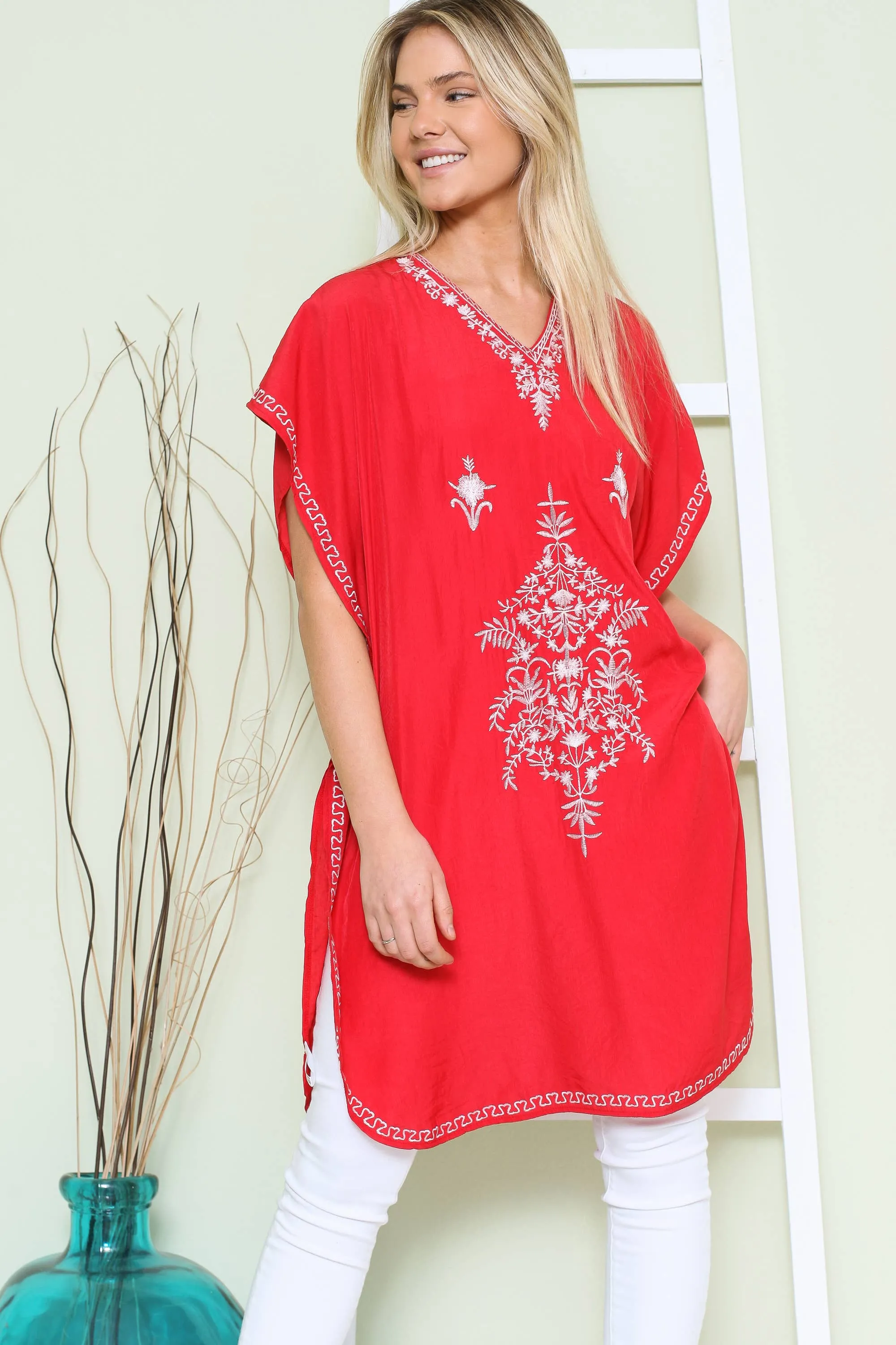 Justin & Taylor Swimwear Tunic With Front Embroidered Detail