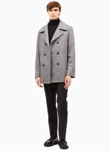 Mens Peacoat Peacoat For Men's Wool Light Grey Double Breasted Short Men's Peacoat