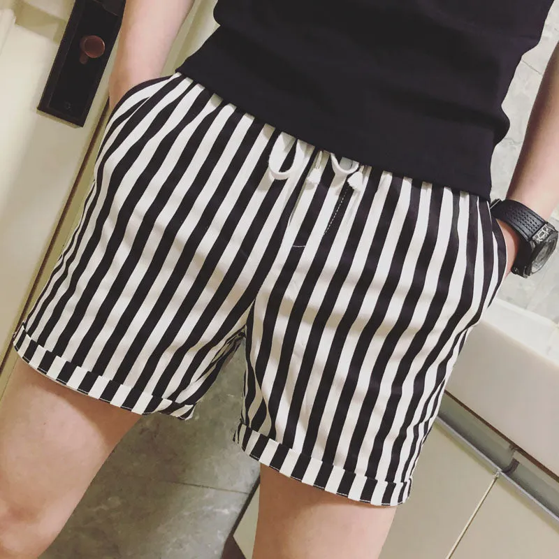 Mono Stripe Elastic Waisted Men Shorts