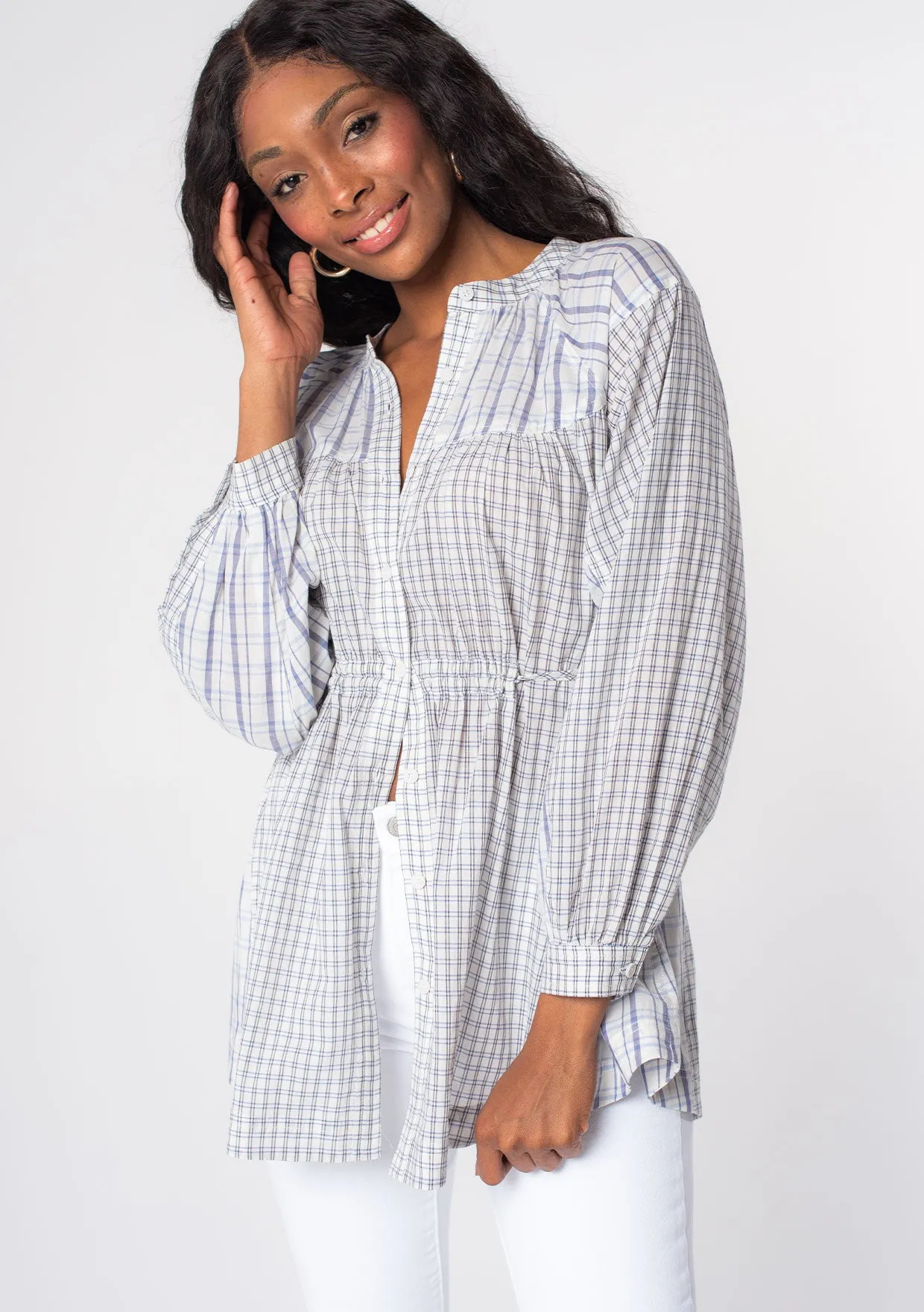 Multi Pattern Long Sleeve Button Front Tunic