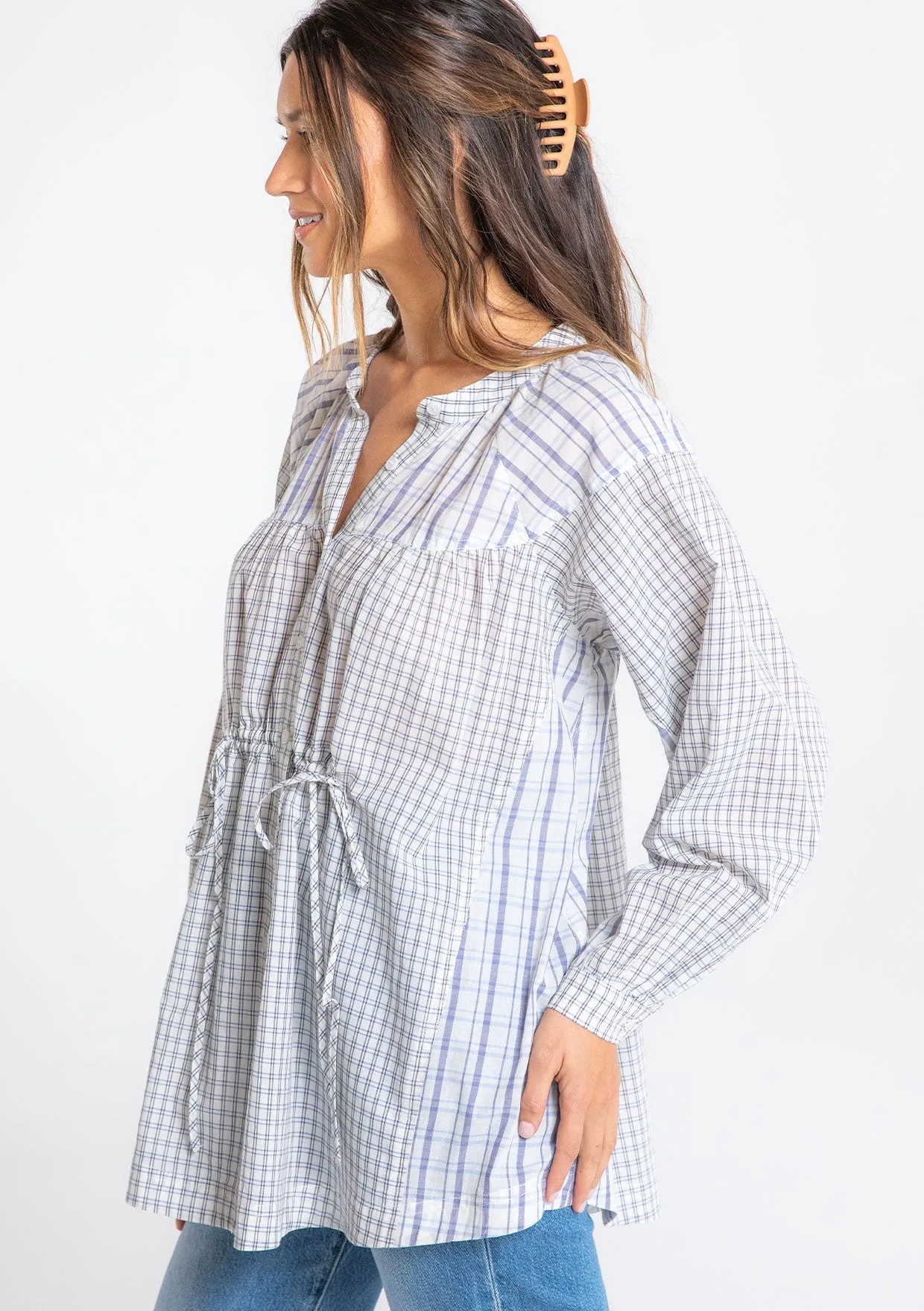 Multi Pattern Long Sleeve Button Front Tunic