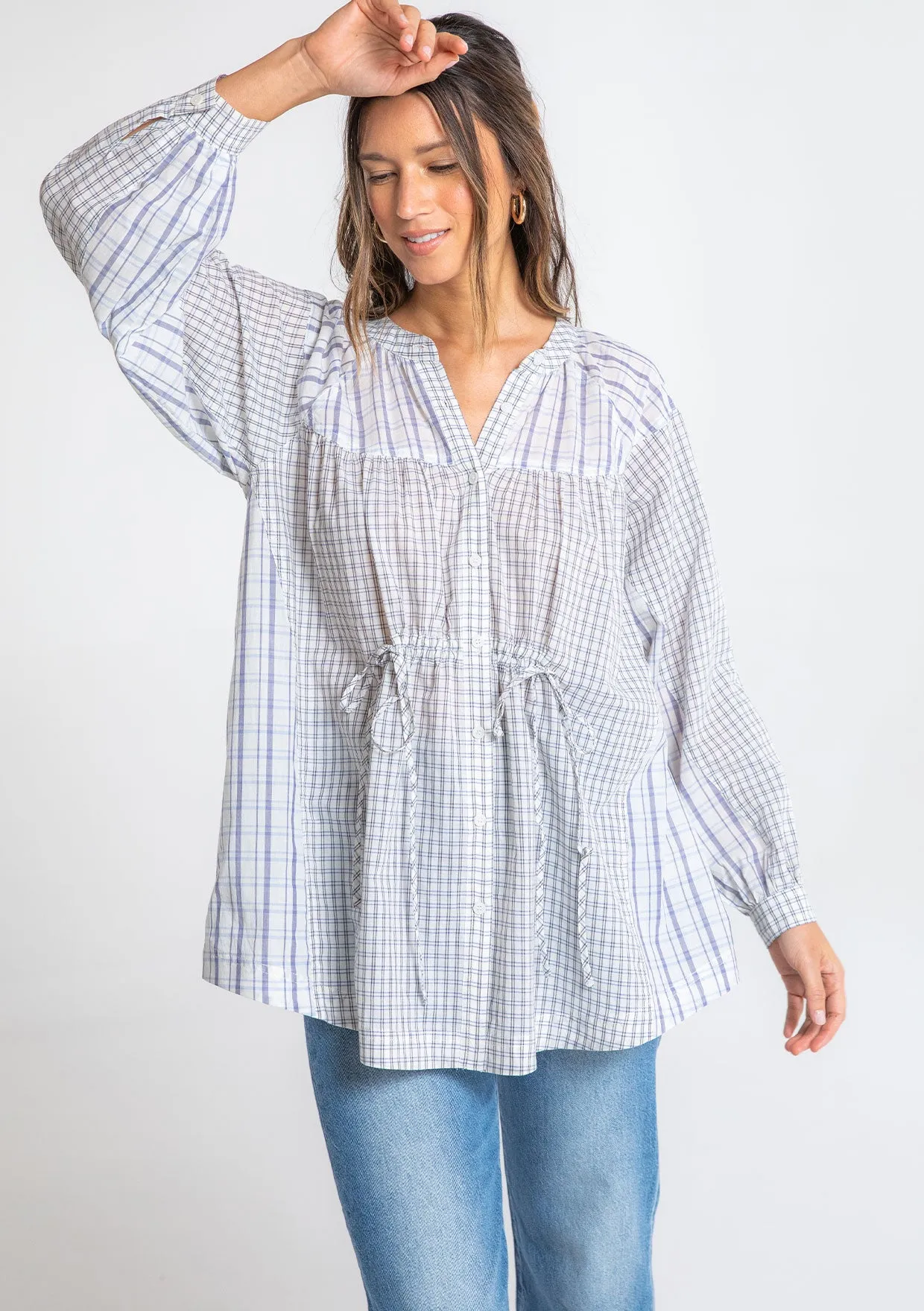 Multi Pattern Long Sleeve Button Front Tunic