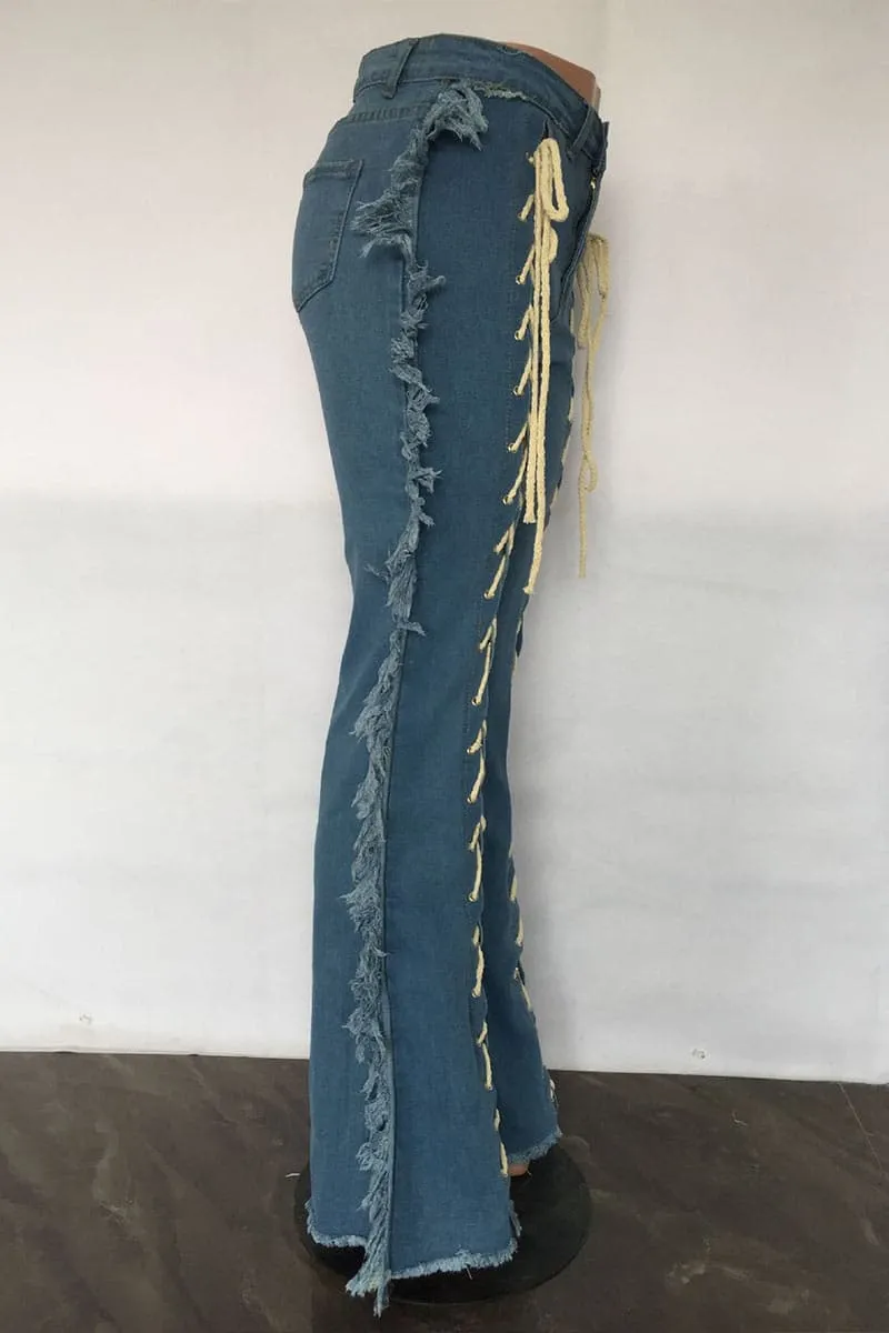 PB855 Side Fringe Lace Up Jeans