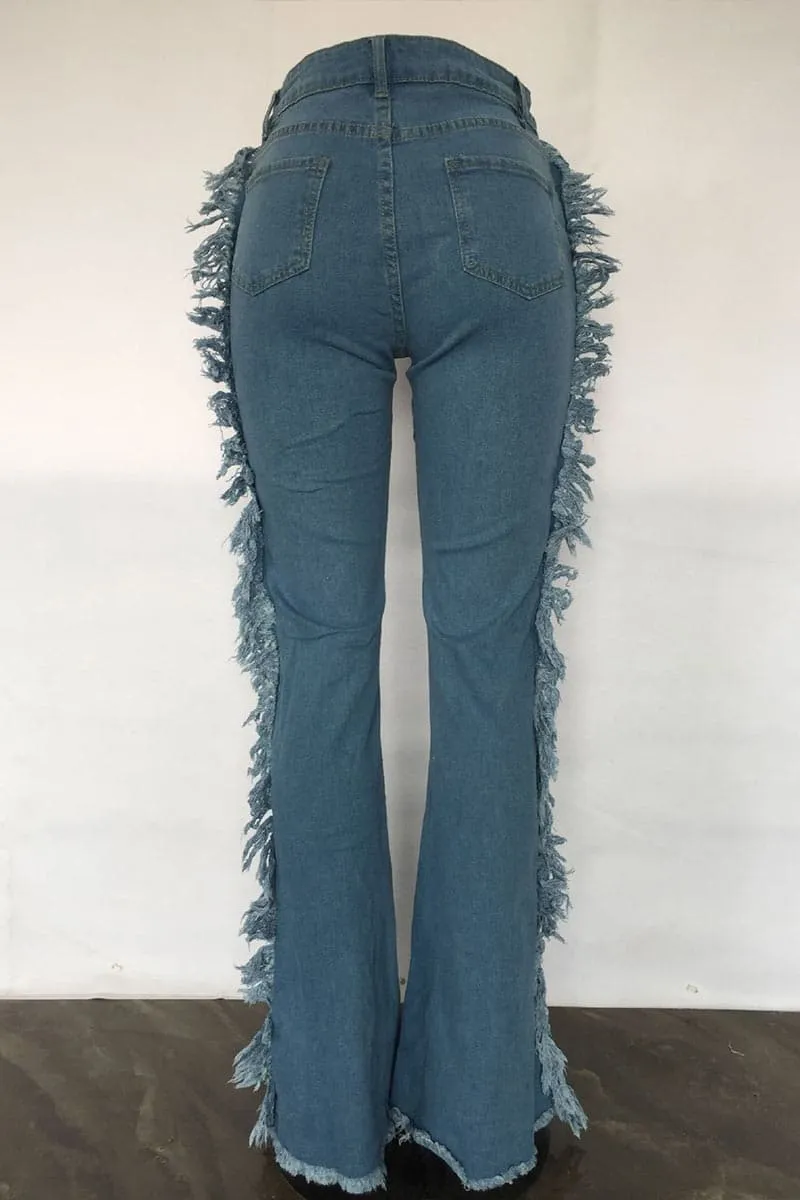 PB855 Side Fringe Lace Up Jeans