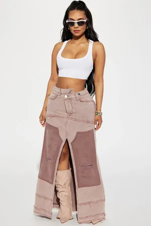 QG0456 Denim Maxi Long Skirt