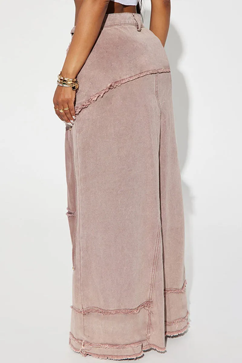 QG0456 Denim Maxi Long Skirt