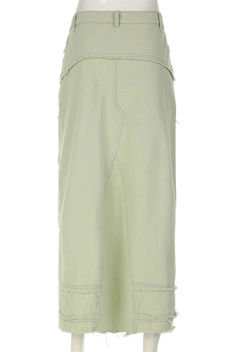 QG0456 Denim Maxi Long Skirt