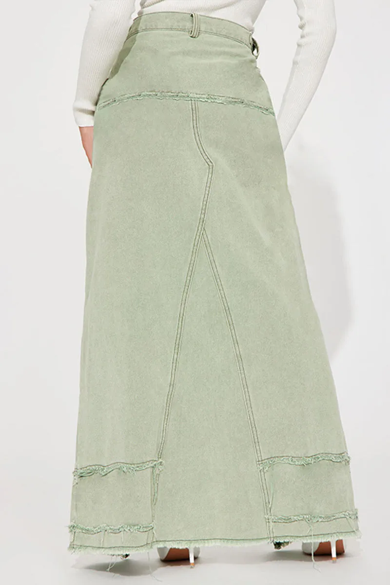 QG0456 Denim Maxi Long Skirt