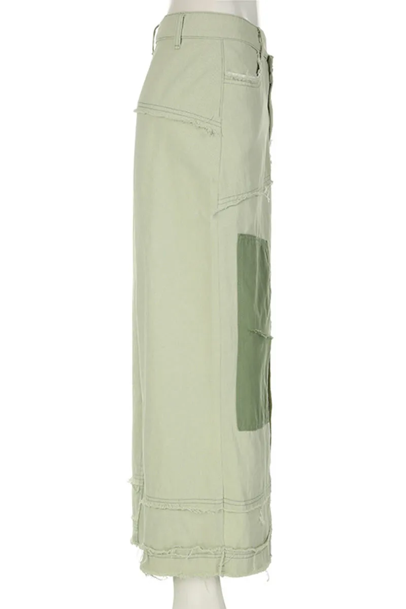 QG0456 Denim Maxi Long Skirt