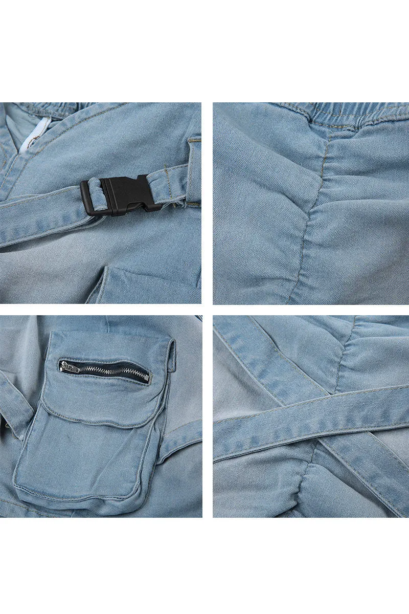 QM0163 Denim Cargo Mini Skirt