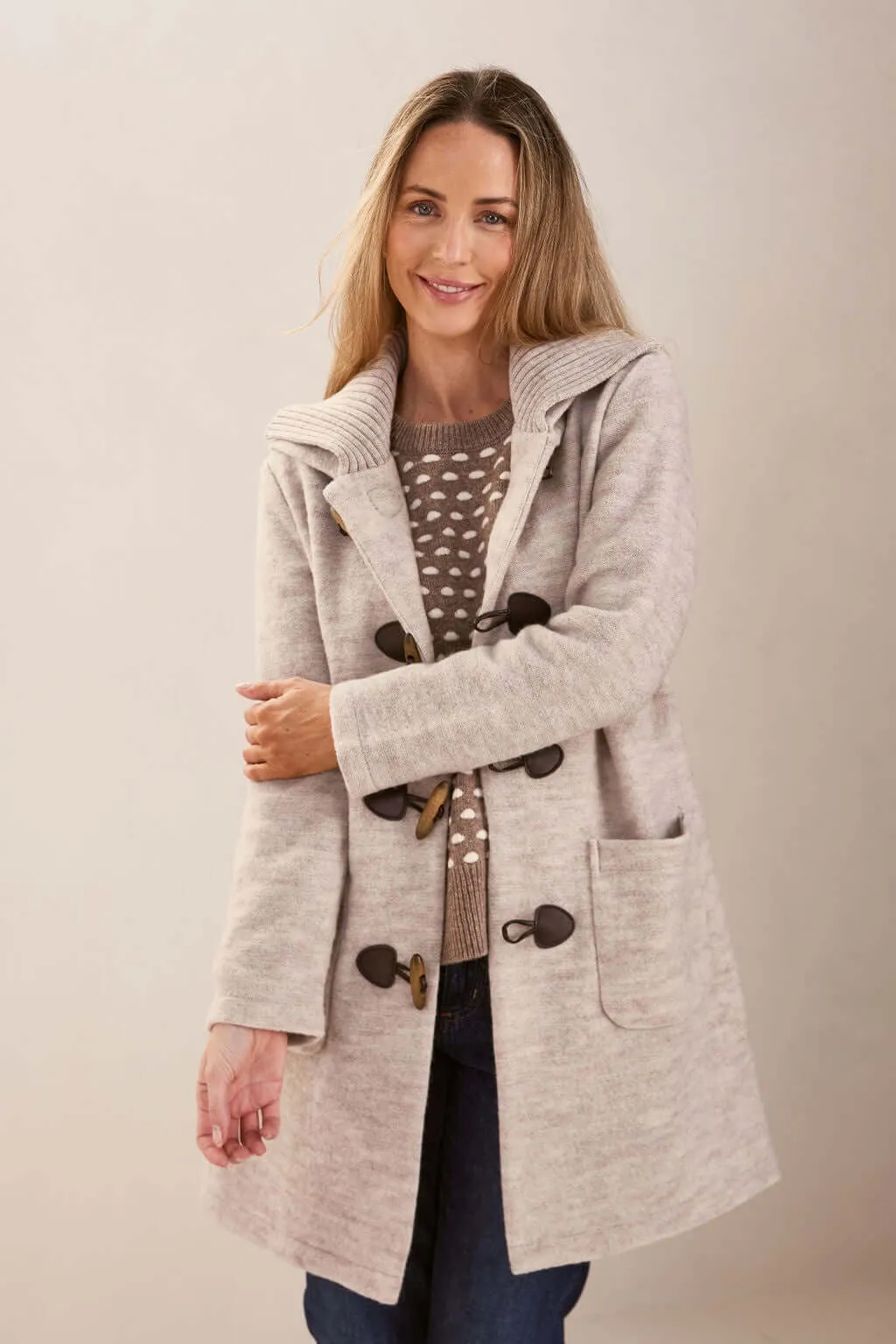 See Saw Boiled Wool Duffle Coat in Natural