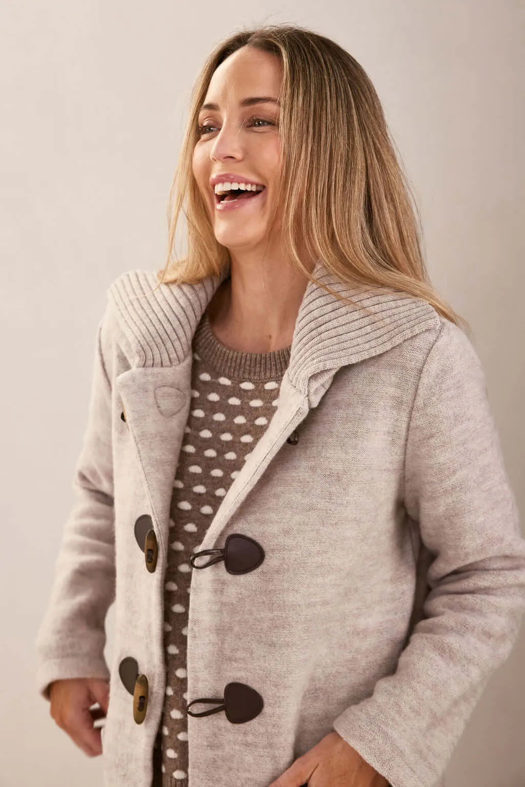 See Saw Boiled Wool Duffle Coat in Natural