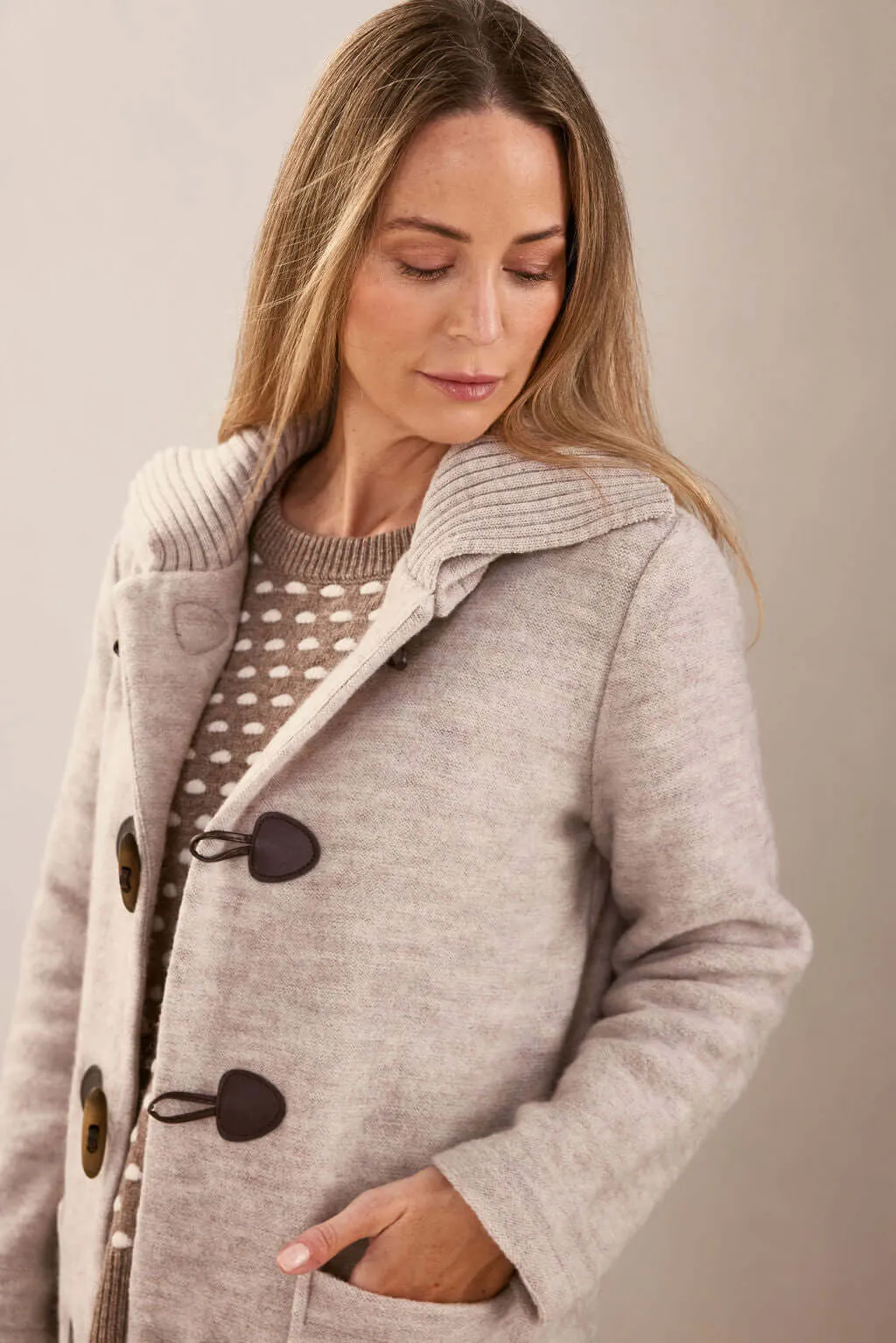 See Saw Boiled Wool Duffle Coat in Natural