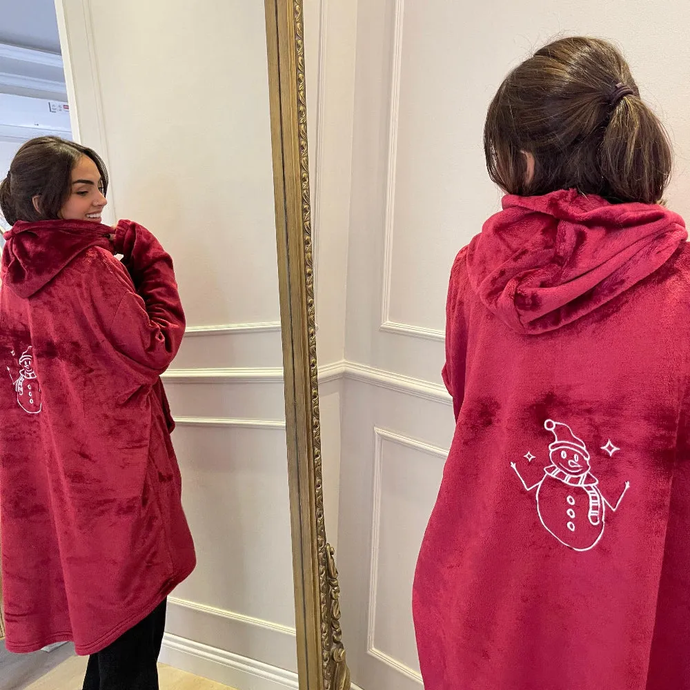 Snuggs Blanket Hoodie Red Christmas Snowman