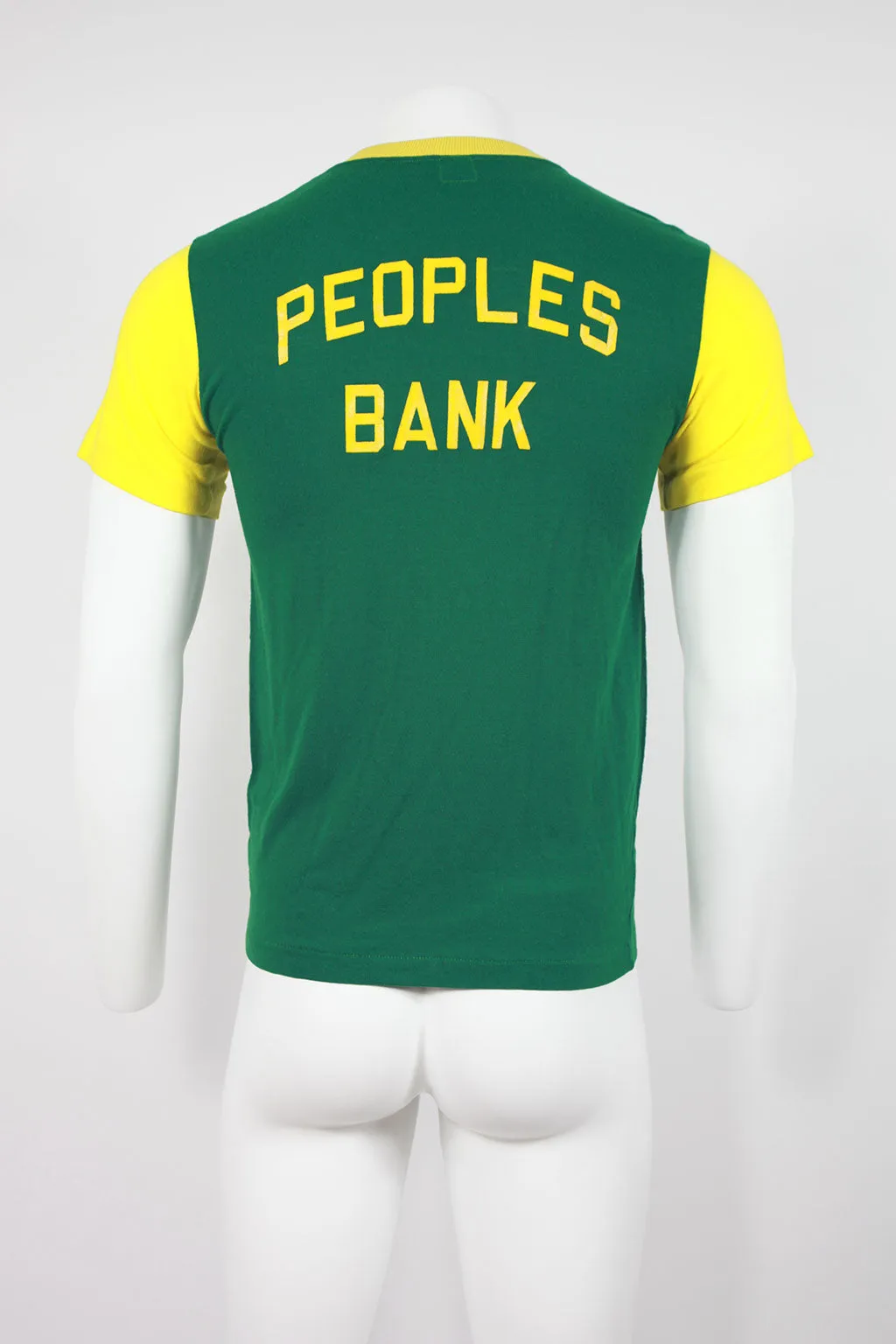 US Printed T-Shirt ' Peoples Bank' - Green/Yellow - S