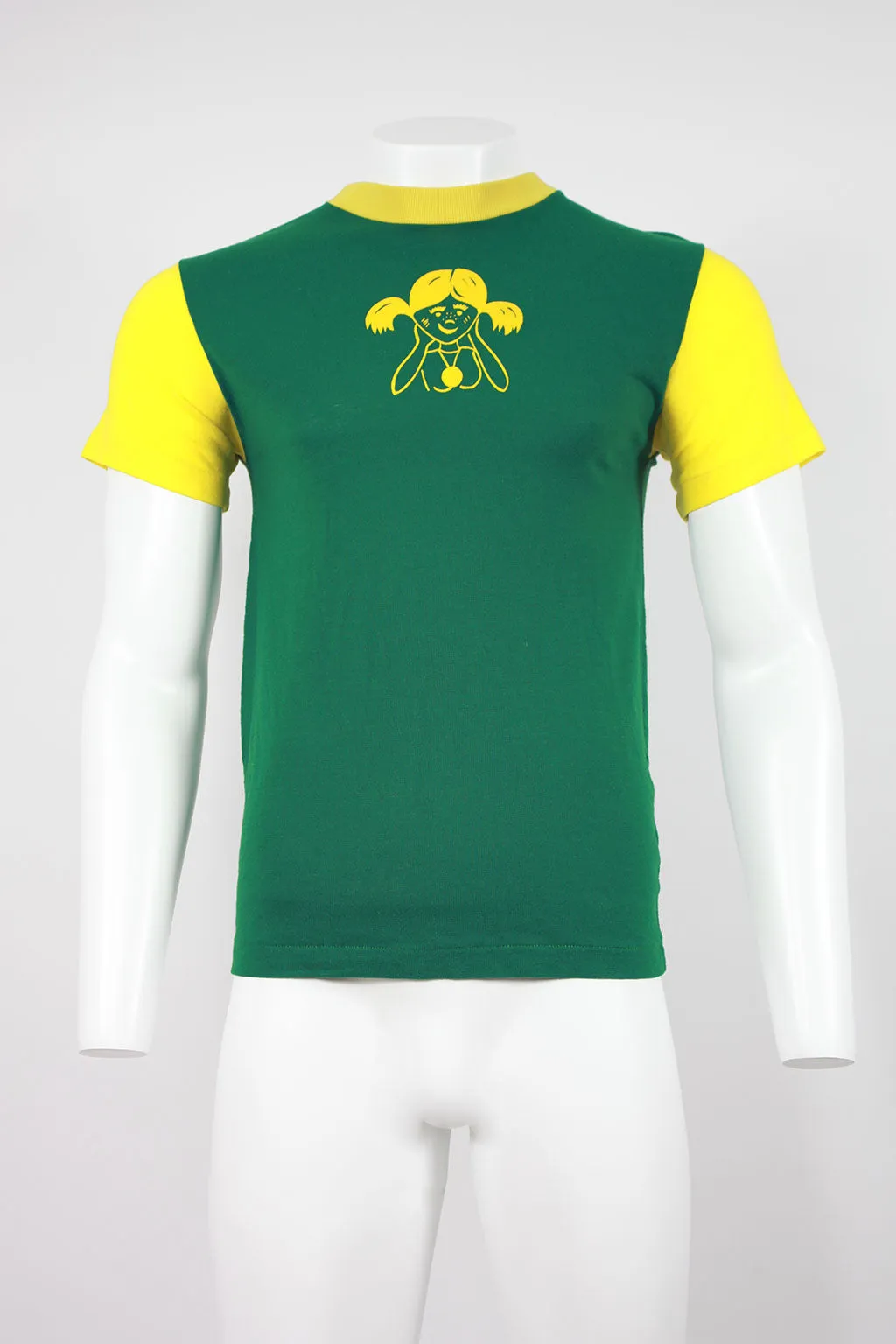 US Printed T-Shirt ' Peoples Bank' - Green/Yellow - S