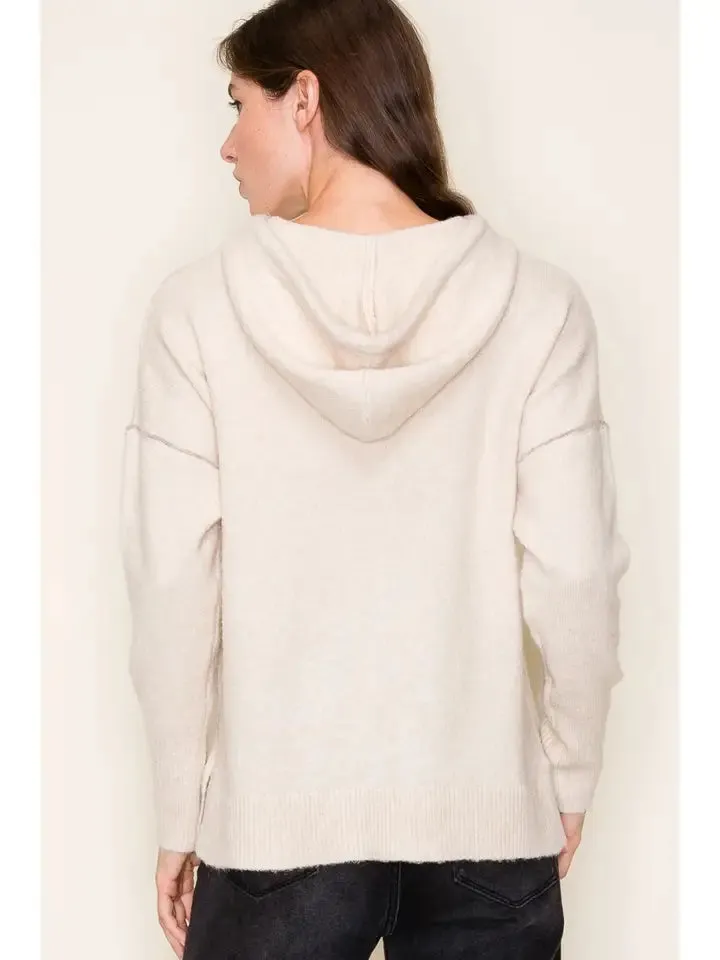 Willow - Contrast Hoodie Sweater - Oatmeal