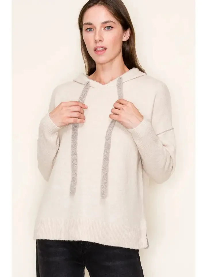 Willow - Contrast Hoodie Sweater - Oatmeal