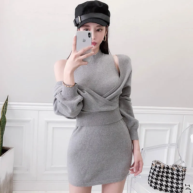 Women's Spring Casual Two-Piece Sheath Sweater Dress