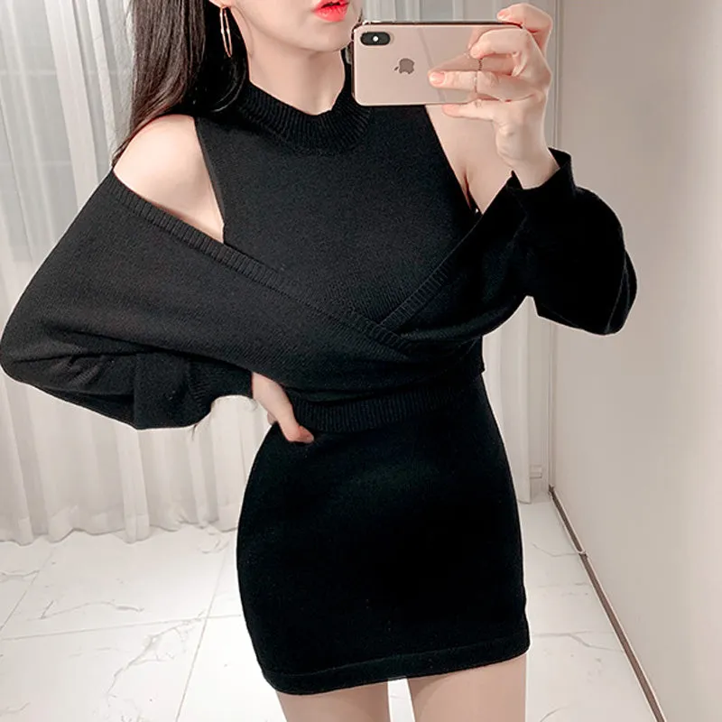 Women's Spring Casual Two-Piece Sheath Sweater Dress