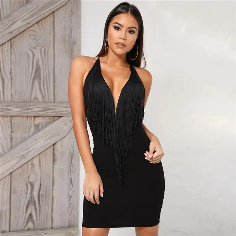 Women's Summer Backless Deep V-Neck Sequin Mini Dress