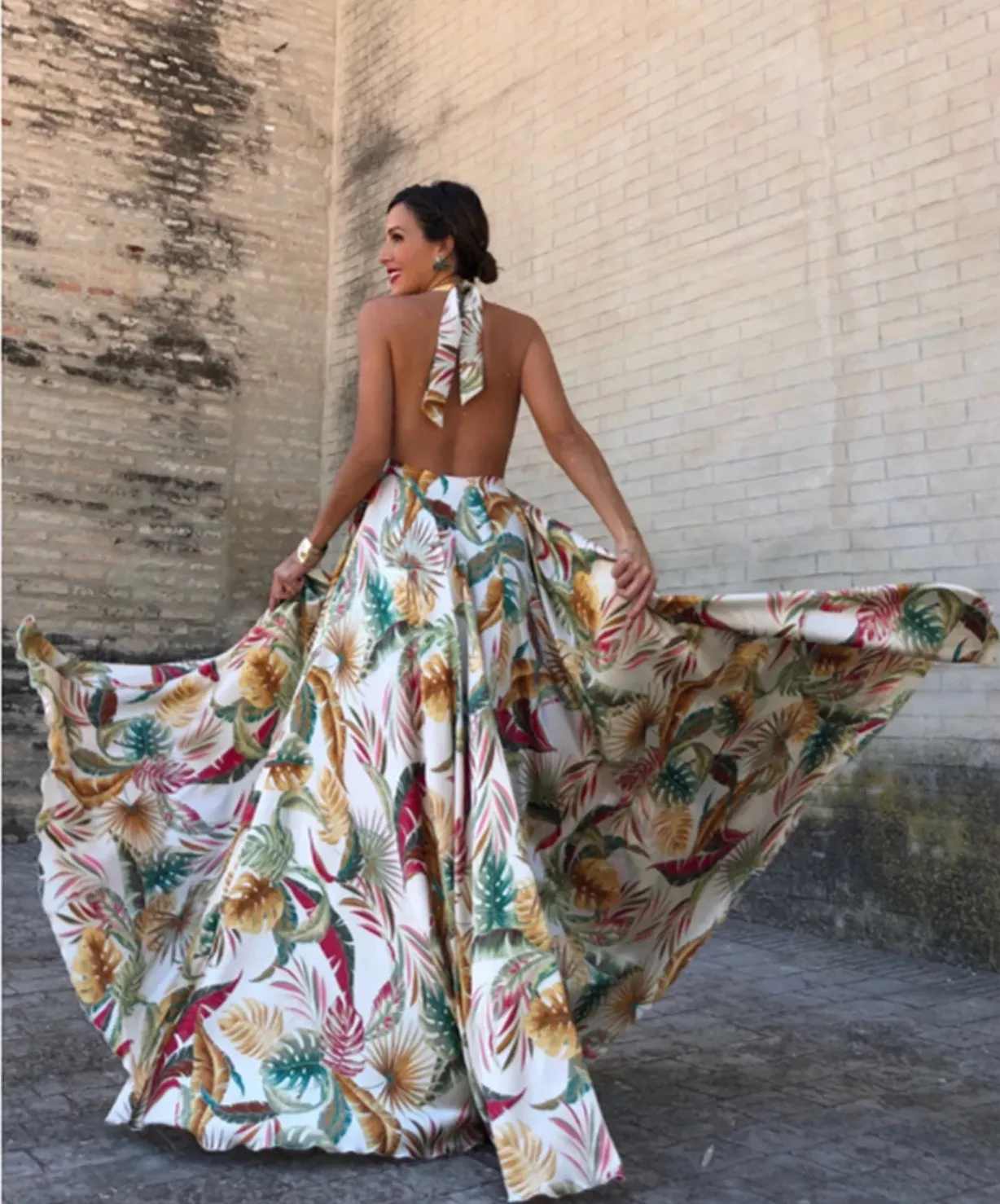 Women's Summer Casual Backless Long Dress With Floral Print