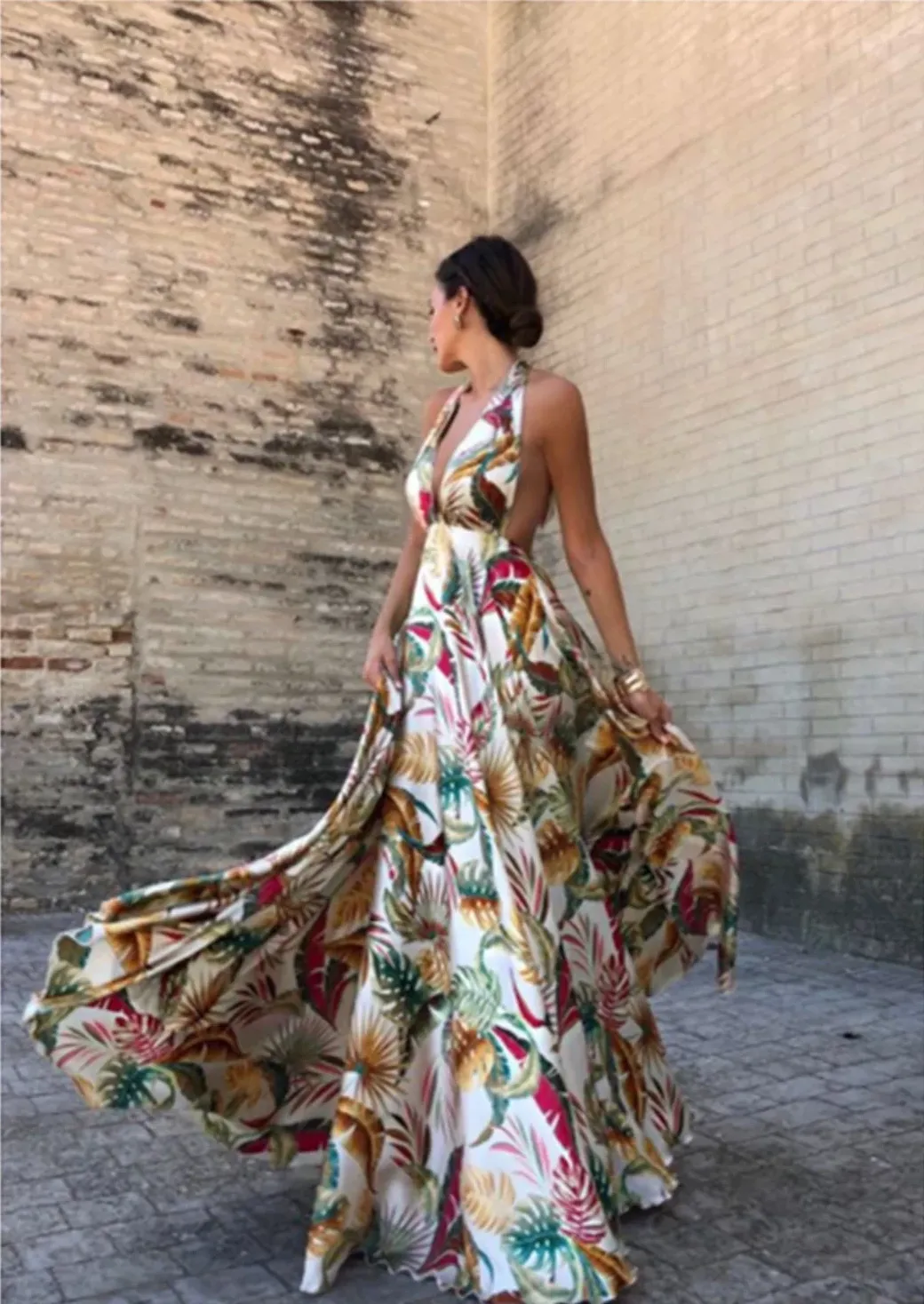 Women's Summer Casual Backless Long Dress With Floral Print