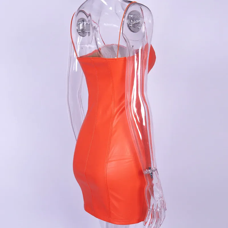 Women's Summer PU Leather Sheath V-Neck Mini Dress