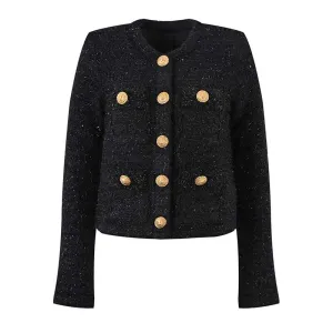 Women's Tweed Jacket Short Coat with Gold Buttons