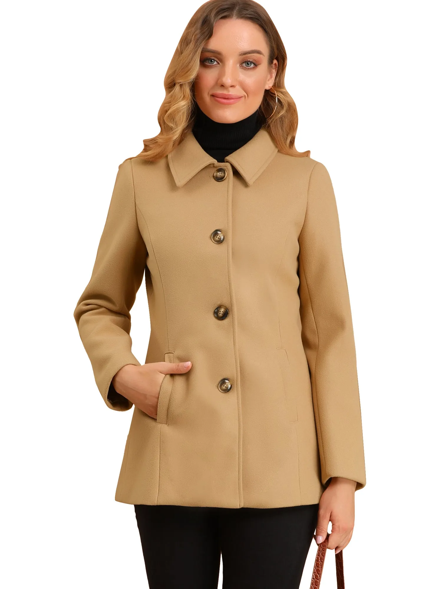 Work Office Winter Overcoat Single Breasted Point Collar Pea Coat