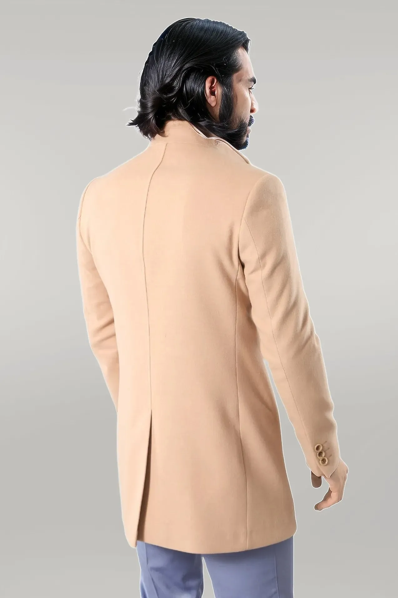 WSS Mandarin Collar Beige Men's Long Men's Coat  - Singen