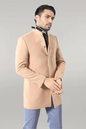 WSS Mandarin Collar Beige Men's Long Men's Coat  - Singen